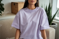 Woman wearing lavender t-shirt clothing Product Image 1