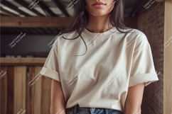 Cream TShirt Mockup With Rolled Sleeves Product Image 1