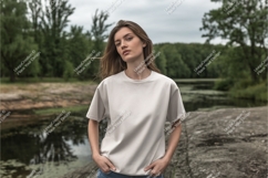 Woman wearing plain t shirt outdoors Product Image 1