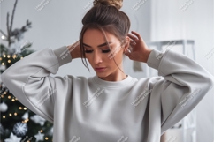 Woman wearing grey sweatshirt mockup fashion Product Image 1