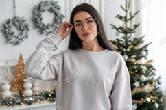 Woman wearing light gray sweatshirt and glasses Christmas Product Image 1