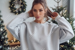 Woman wearing grey sweatshirt mockup fashion Product Image 1