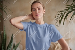 Woman wearing blue t shirt mockup Product Image 1