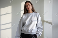 Woman wearing grey sweatshirt clothing fashion Product Image 1
