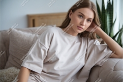 Woman wearing comfortable casual clothing mockup Product Image 1