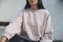 Woman wearing a light pink sweatshirt casual clothing Product Image 1