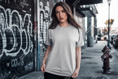 Woman wearing grey t shirt mockup image Product Image 1