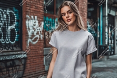 Woman wearing grey t shirt mockup image Product Image 1