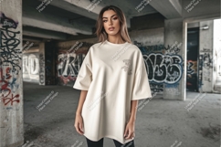 Woman wearing cream oversized t shirt mockup image Product Image 1