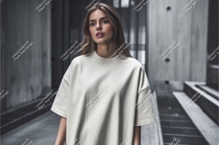 Woman wearing light colored t shirt Product Image 1