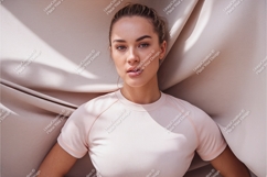 Woman wearing pink t shirt t-shirt fabric Product Image 1