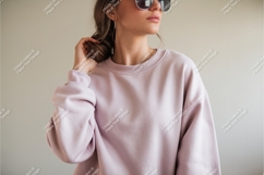 Woman wearing pink sweatshirt mockup casual Product Image 1