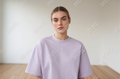 Woman wearing lavender t shirt mockup Product Image 1