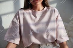 Woman wearing light pink t shirt mockup clothing Product Image 1