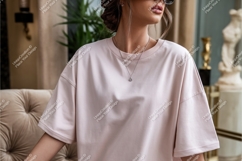 Woman wearing light pink t-shirt mockup clothing Product Image 1
