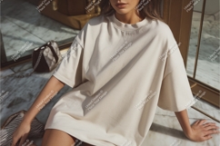 Woman wearing cream t shirt and designer bag image Product Image 1