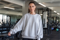 Woman wearing grey sweatshirt in gym fitness Product Image 1