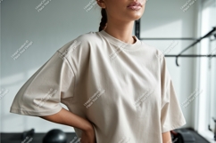 Beige t shirt mockup woman gym image Product Image 1