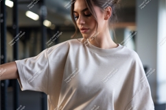 Woman wearing beige sweatshirt mockup fashion Product Image 1
