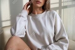 Woman wearing white crewneck sweatshirt casual Product Image 1