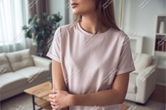 Woman wearing plain pink t shirt image Product Image 1