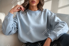 Light blue crewneck sweatshirt mockup apparel Product Image 1
