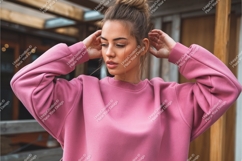 Young Woman Wearing Pink Sweatshirt casual fashion Product Image 1