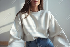 Cream sweatshirt denim jeans woman Product Image 1