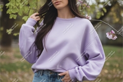 Lavender sweatshirt denim jeans outdoor mockup apparel Product Image 1
