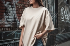 Beige t shirt mockup urban brick wall image Product Image 1