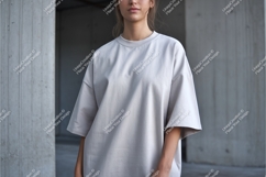 Woman wearing light grey oversized t shirt image Product Image 1
