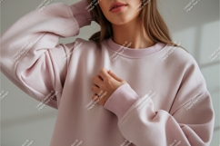 Woman wearing pink sweatshirt clothing apparel Product Image 1