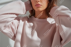 Woman wearing pink sweatshirt casual clothing Product Image 1