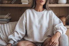 Woman wearing light grey sweatshirt mockup apparel Product Image 1