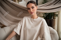 Woman wearing beige t shirt mockup image Product Image 1