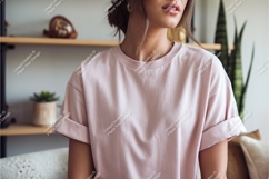 Woman wearing pink t shirt mockup Product Image 1