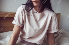 Woman wearing light pink t shirt mockup apparel Product Image 1