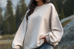 Woman wearing casual beige sweatshirt outdoor Product Image 1