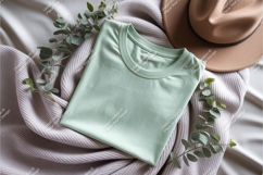 Green tshirt with hat and plant mockup Product Image 1