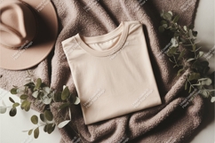 Peach tshirt on a blanket mockup Product Image 1