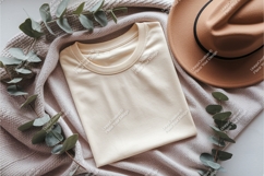 Cream tshirt on a blanket mockup Product Image 1