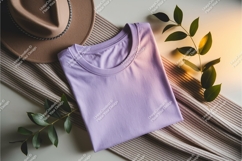 Purple tshirt with hat and leaves mockup Product Image 1