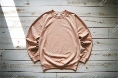 Beige sweatshirt on wood mockup Product Image 1
