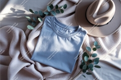 Blue tshirt with hat and leaves mockup Product Image 1
