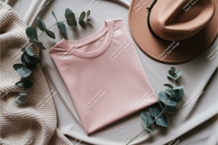 Pink tshirt with hat and leaves mockup Product Image 1