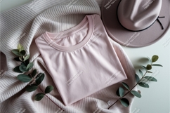 Pink tshirt with hat and leaves mockup Product Image 1