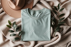 Folded tshirt with leaves mockup Product Image 1