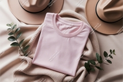 Pink shirt on sweater with hats mockup Product Image 1