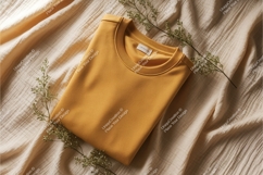Yellow shirt on beige fabric mockup Product Image 1