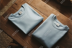 Two blue sweatshirts on table mockup Product Image 1